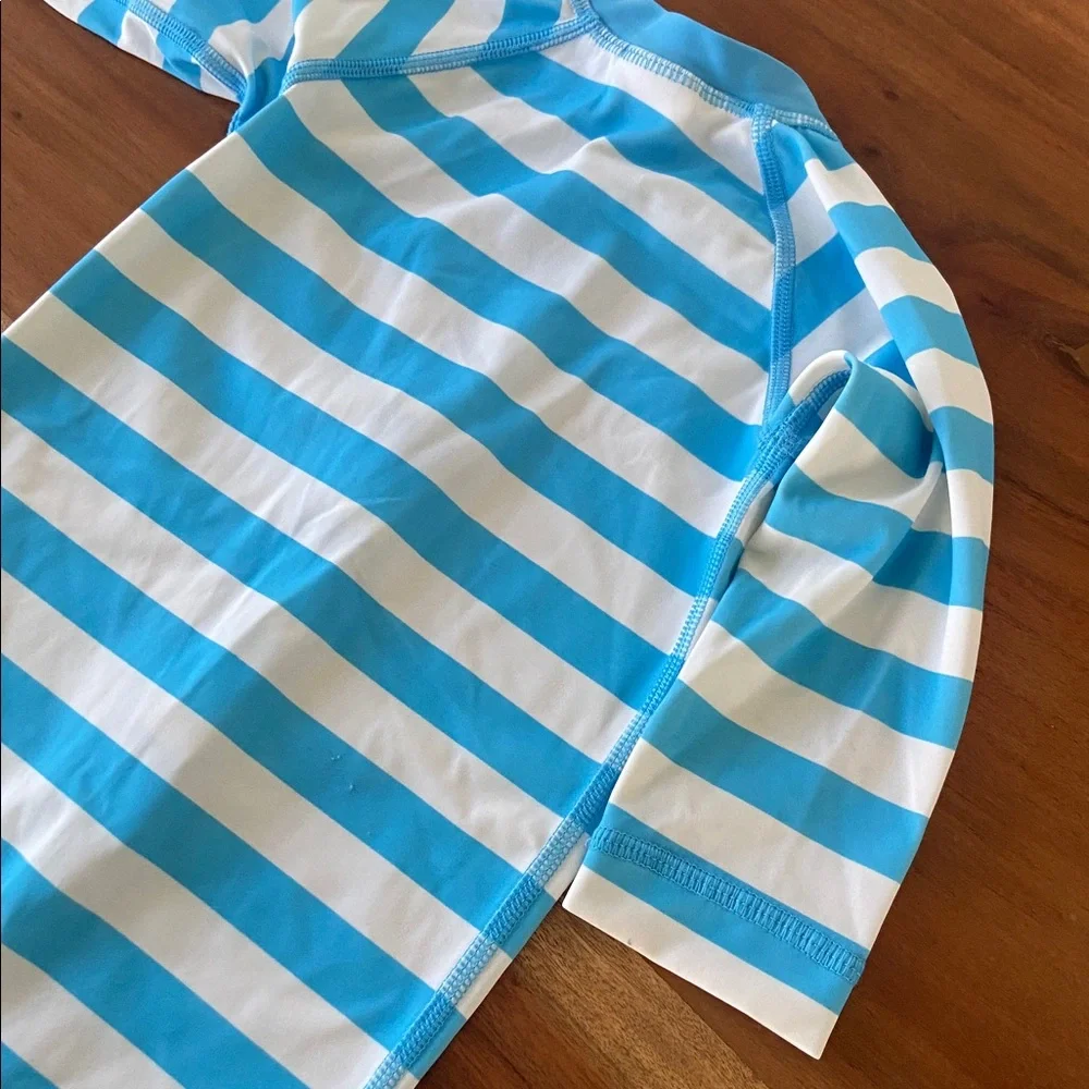 Hanna Andersson Blue and White Striped Kids Rash Guard One-Piece